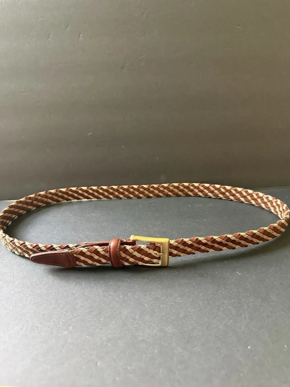 Mens Size 42 Leather Braided Woven Brown Dress Belt Office Career City Travel